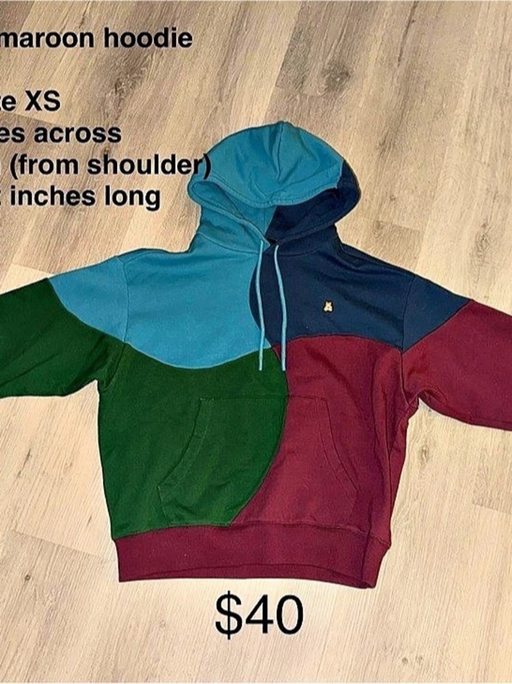 Teddy Fresh Color Block Hoodie Green, Maroon, & Blue XS